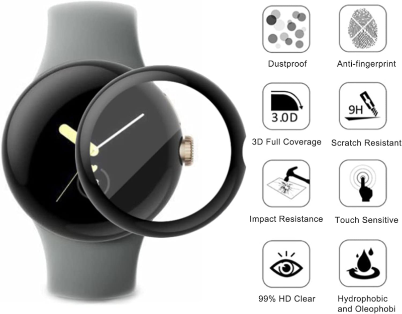 [3 Packs] For Google Pixel Watch Screen Protector 3D Full Cover Hydrogel Clear Film