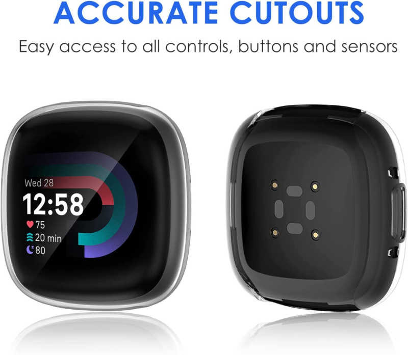 [1 Pack] For Fitbit Versa 4 3 Sense 2 Case TPU Soft Shockproof Cover Screen Protector