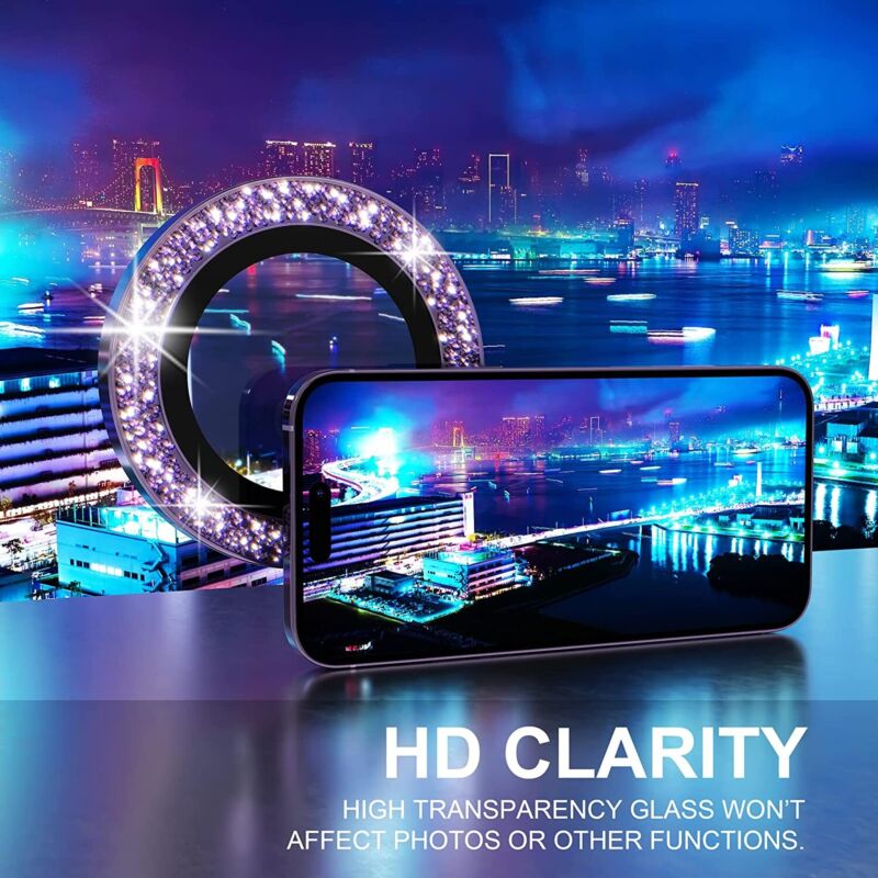 For iPhone 14 13 Pro Max Metal Camera Lens Glitter Cover Glass Protector