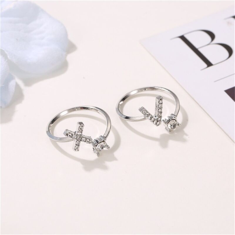 A-Z Initial Letters Silver Micro Zircon Rings Name Rings Adjustable Women AU