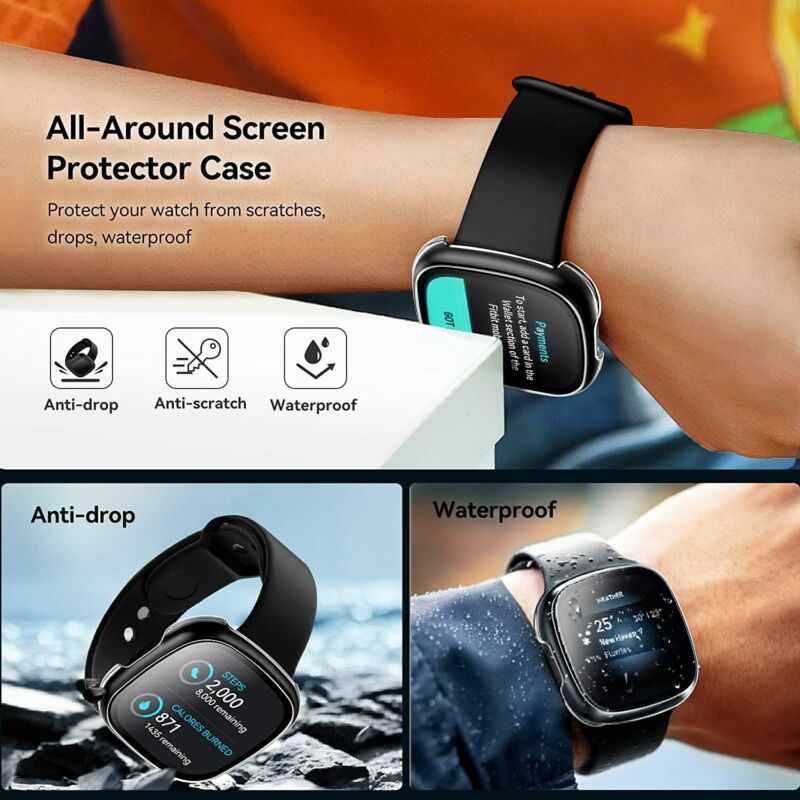 [2 Packs]For Fitbit Versa 4 Tempered Glass Full Cover Case Screen Protector Cover