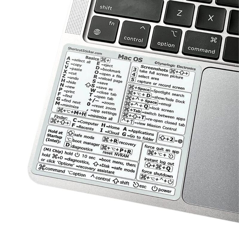For Macbook PC Laptop Windows Reference Guide Keyboard Shortcuts Stick ...