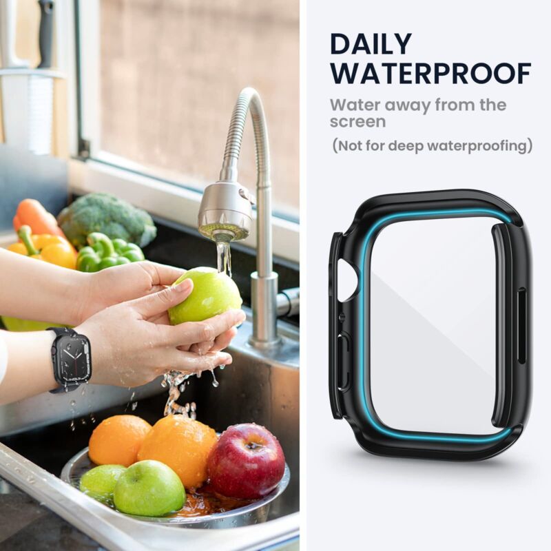 For Apple Watch 8 7 SE 40 44 45 41mm Waterproof Glass Back Case Screen Protector