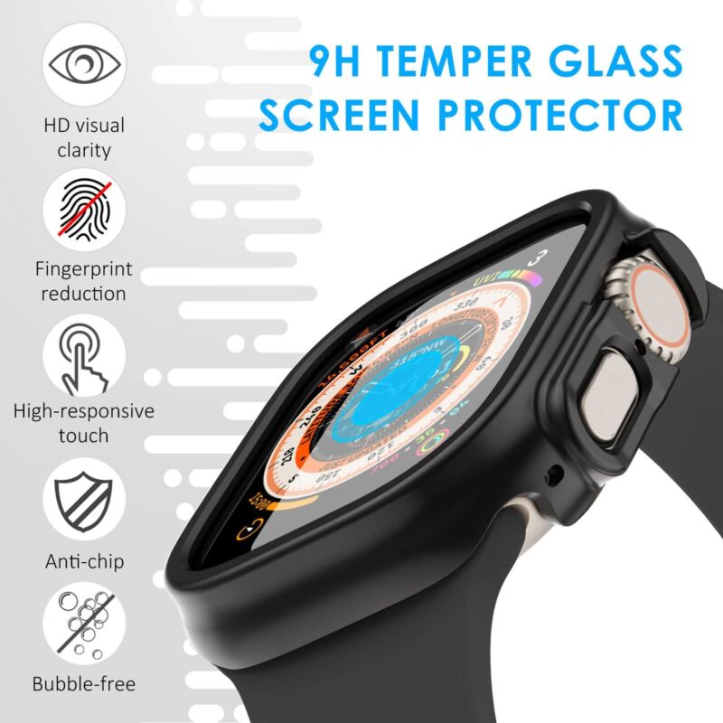 Maxshield For Apple Watch Ultra 49mm Tempered Glass Screen Protector Case Cover