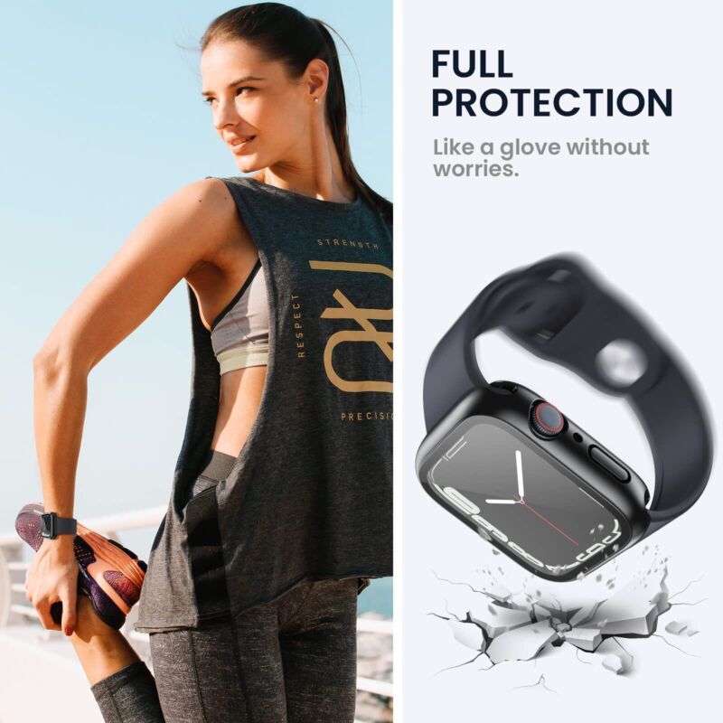 For Apple Watch 8 7 SE 40 44 45 41mm Waterproof Glass Back Case Screen Protector
