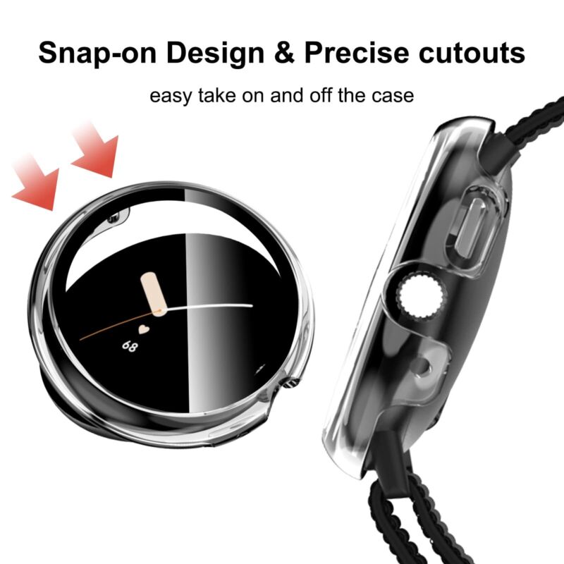 For Google Pixel Watch Case Clear 360 Full Body Cover Tempered Screen Protector