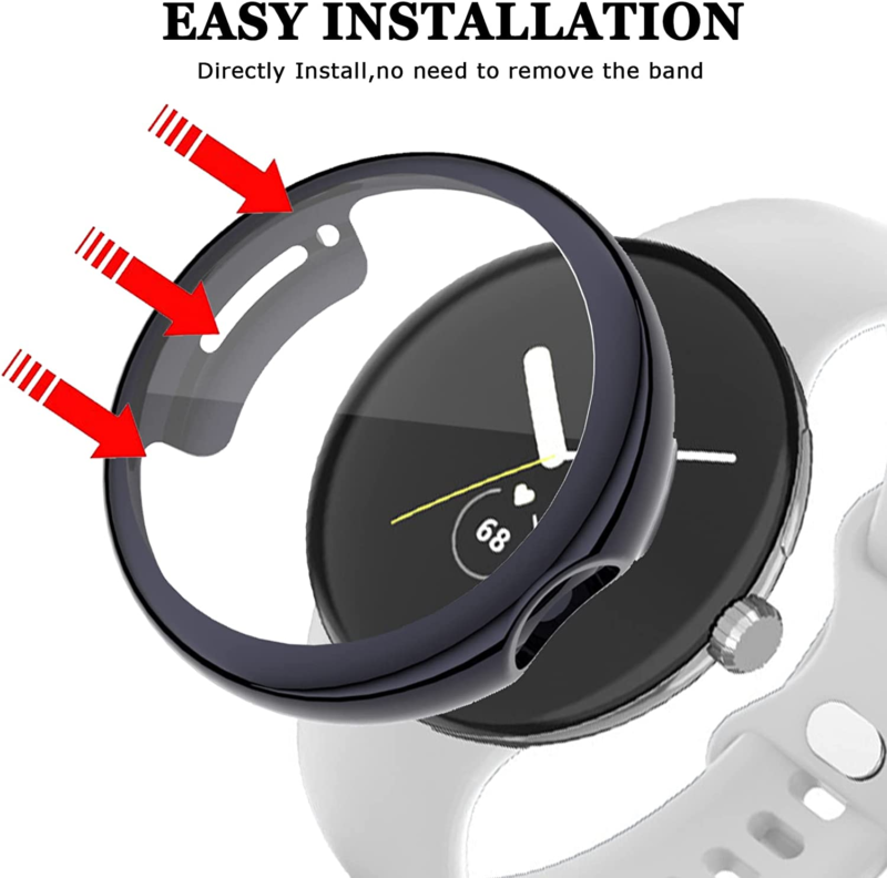 For Google Pixel Watch Case Clear Soft TPU 360 Full Body Cover Screen Protector