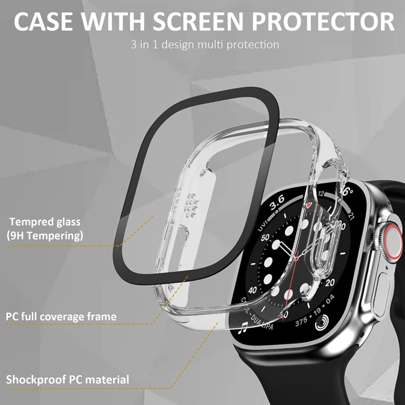 For Apple Watch 8 7 SE 2022 6 49mm Glass Case Cover Screen Protector