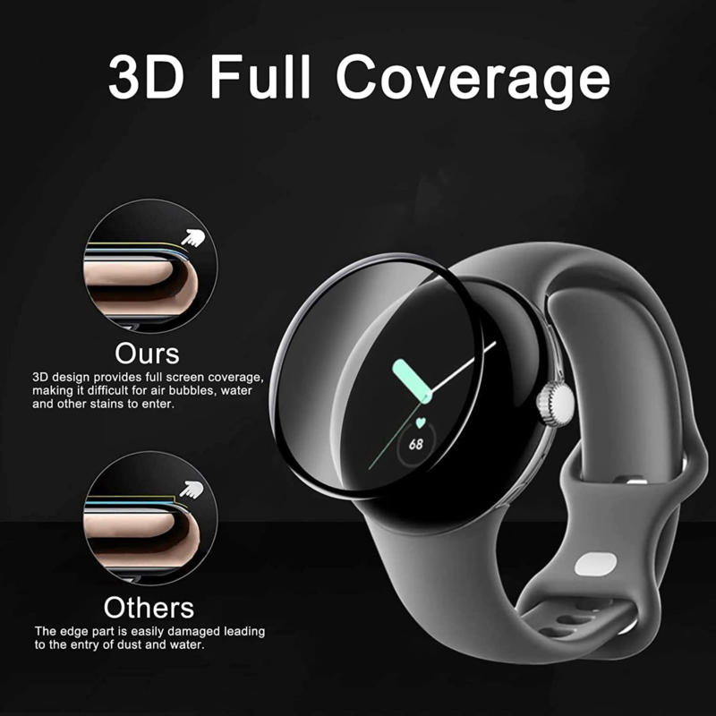 [3 Packs] For Google Pixel Watch Screen Protector 3D Full Cover Hydrogel Clear Film