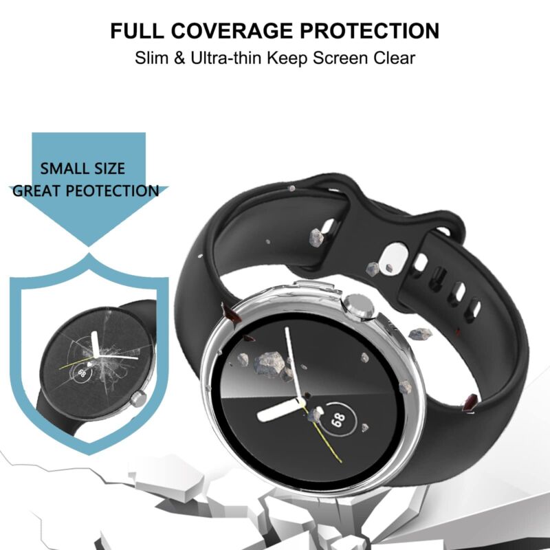 For Google Pixel Watch Case Clear 360 Full Body Cover Tempered Screen Protector