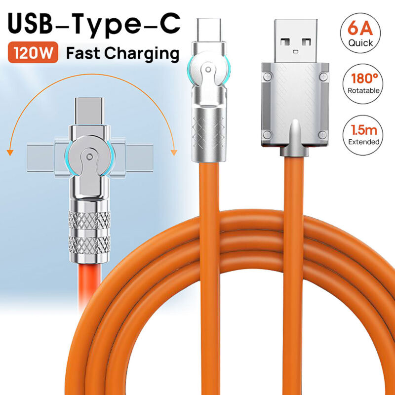 120W USB to Type C Charger Cable 6A PD Fast Charging Lead Data Cord For Samsung