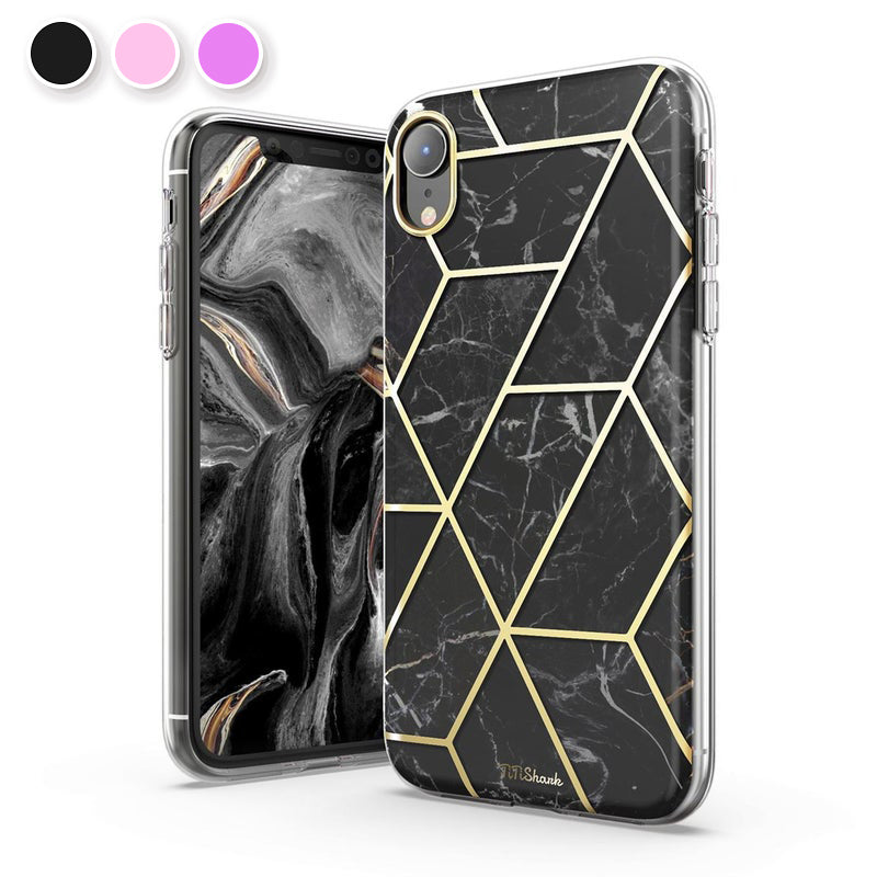 TiTiShark For iPhone X/XS Case Clear Marble Shockproof Case-Black