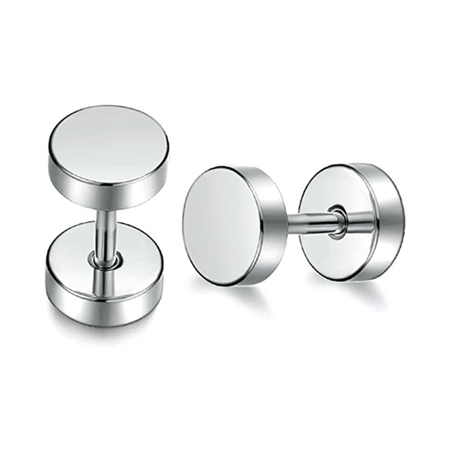 1/3 Pairs Black Flat Round Barbell Stud Earrings Stainless Steel Men Women Gym