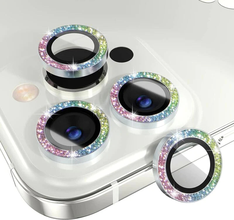 For iPhone 14 13 Pro Max Metal Camera Lens Glitter Cover Glass Protector