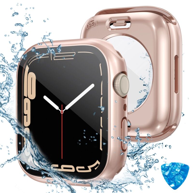 For Apple Watch 8 7 SE 40 44 45 41mm Waterproof Glass Back Case Screen Protector