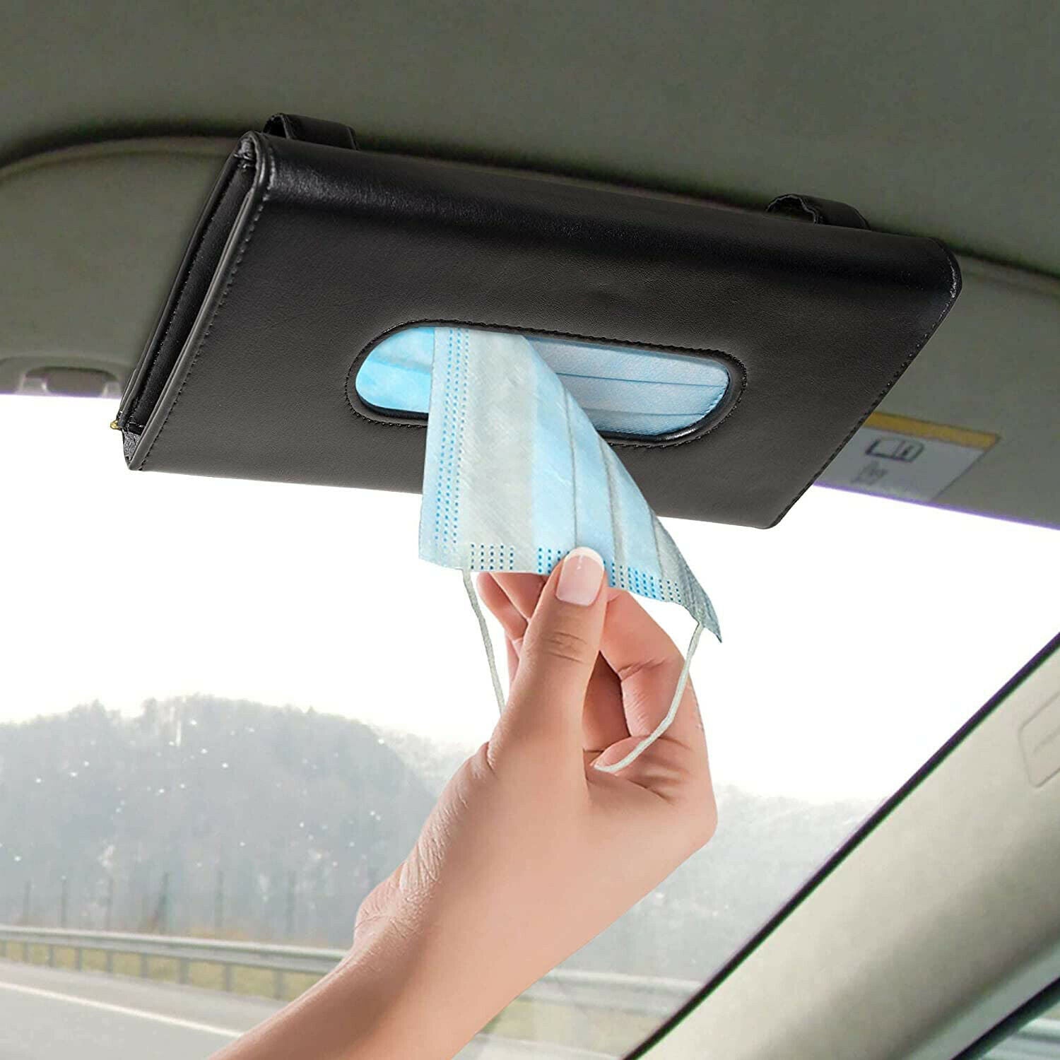 Car Mask Box Sun Visor Napkin Holder Backseat Tissue Purse Case Hanging Cover