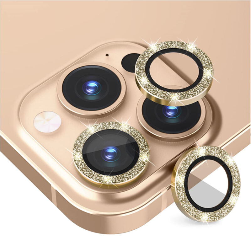 For iPhone 14 13 12 11 Pro Max Metal Camera Lens Glitter Cover Glass Protector