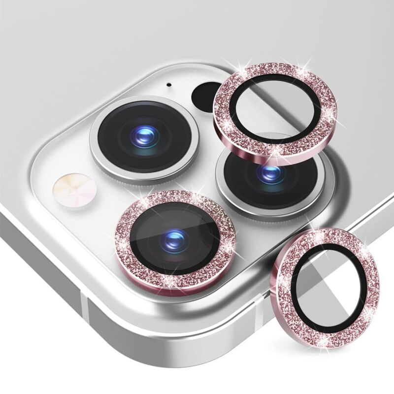 For iPhone 14 13 12 11 Pro Max Metal Camera Lens Glitter Cover Glass Protector
