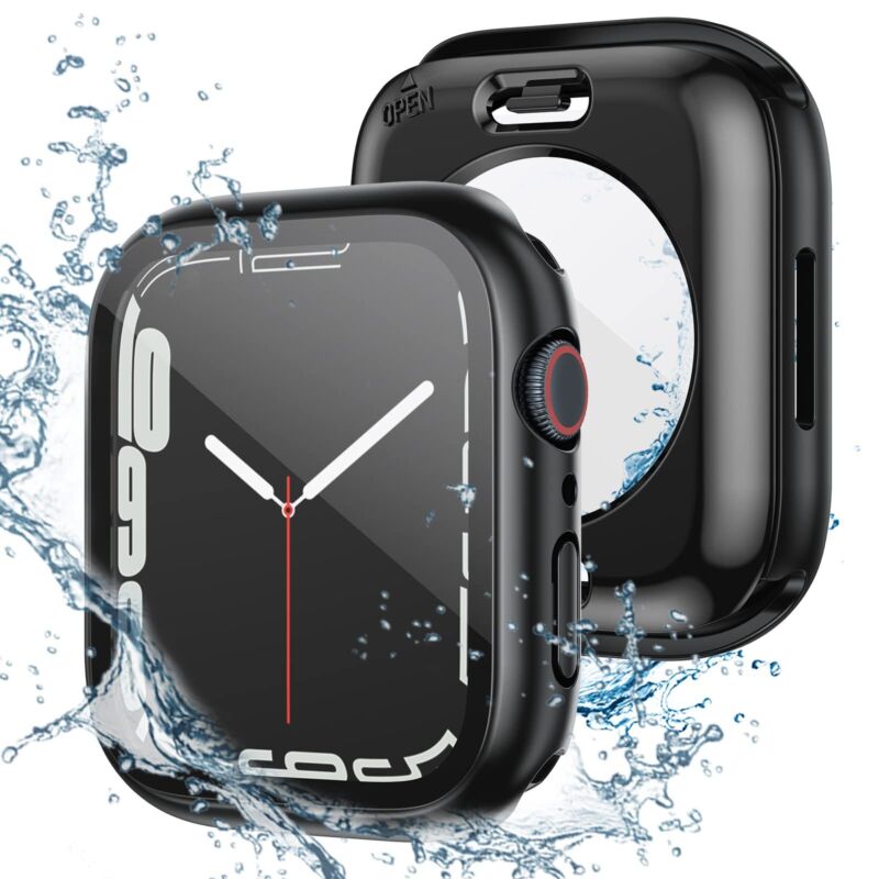 For Apple Watch 8 7 SE 40 44 45 41mm Waterproof Glass Back Case Screen Protector