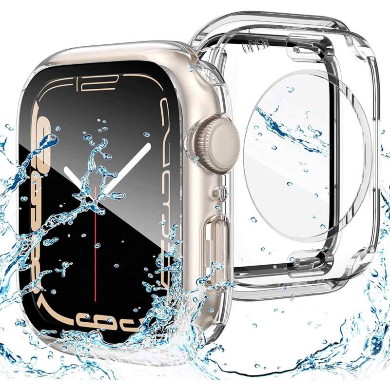 For Apple Watch 8 7 SE 40 44 45 41mm Waterproof Glass Back Case Screen Protector