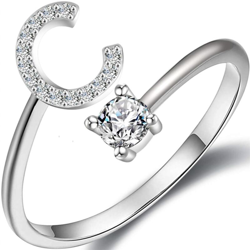 A-Z Initial Letters Silver Micro Zircon Rings Name Rings Adjustable Women AU
