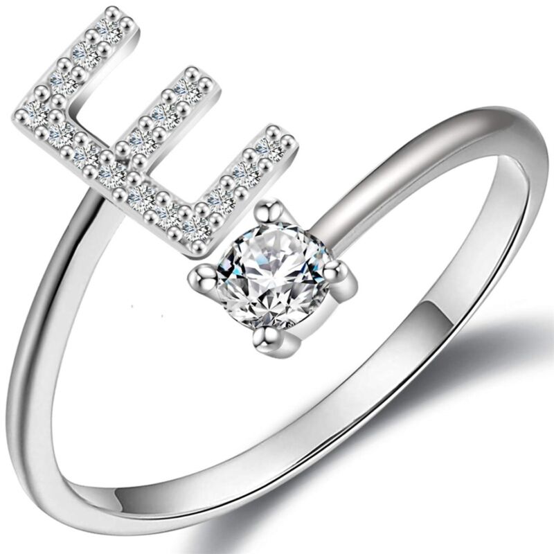 A-Z Initial Letters Silver Micro Zircon Rings Name Rings Adjustable Women AU
