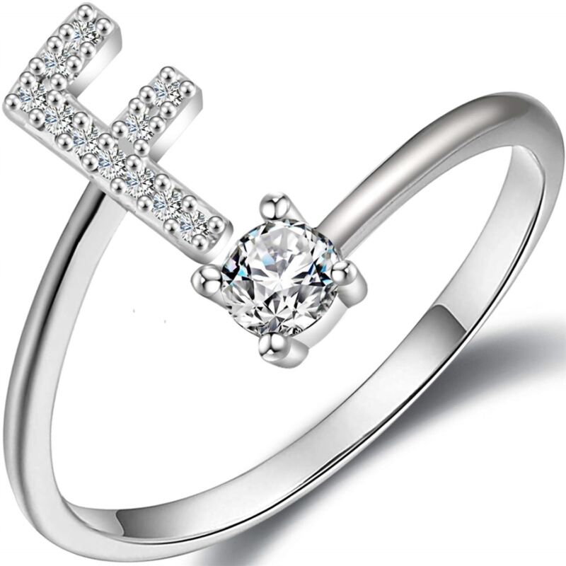 A-Z Initial Letters Silver Micro Zircon Rings Name Rings Adjustable Women AU