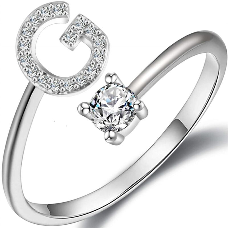 A-Z Initial Letters Silver Micro Zircon Rings Name Rings Adjustable Women AU