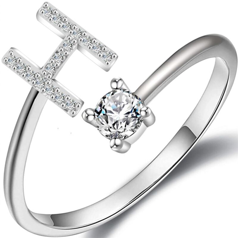 A-Z Initial Letters Silver Micro Zircon Rings Name Rings Adjustable Women AU