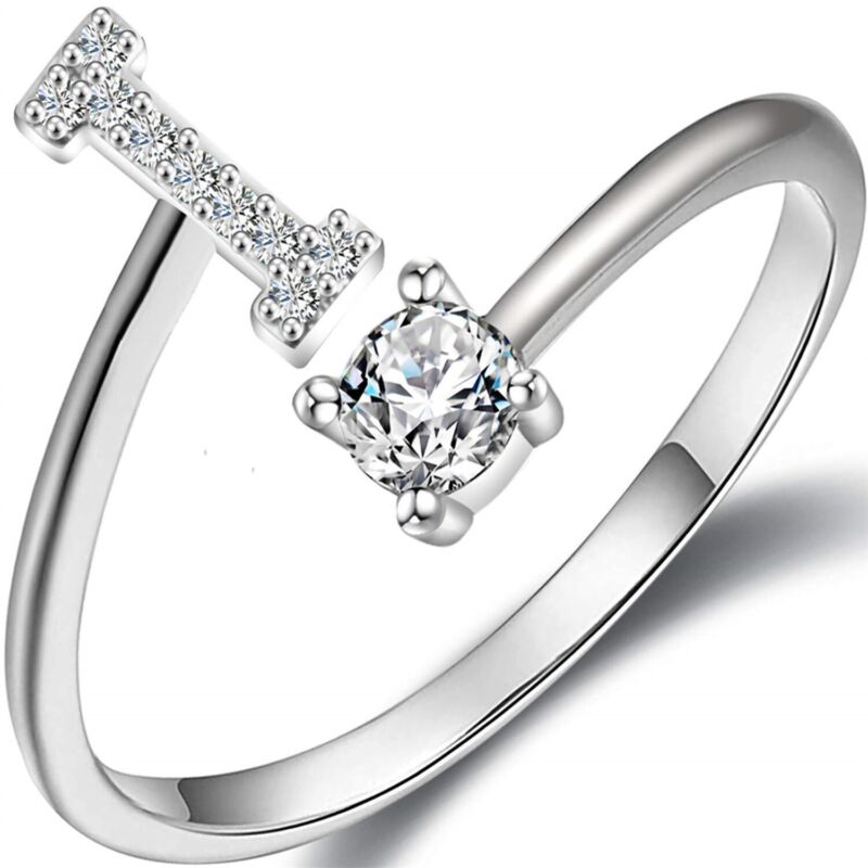 A-Z Initial Letters Silver Micro Zircon Rings Name Rings Adjustable Women AU