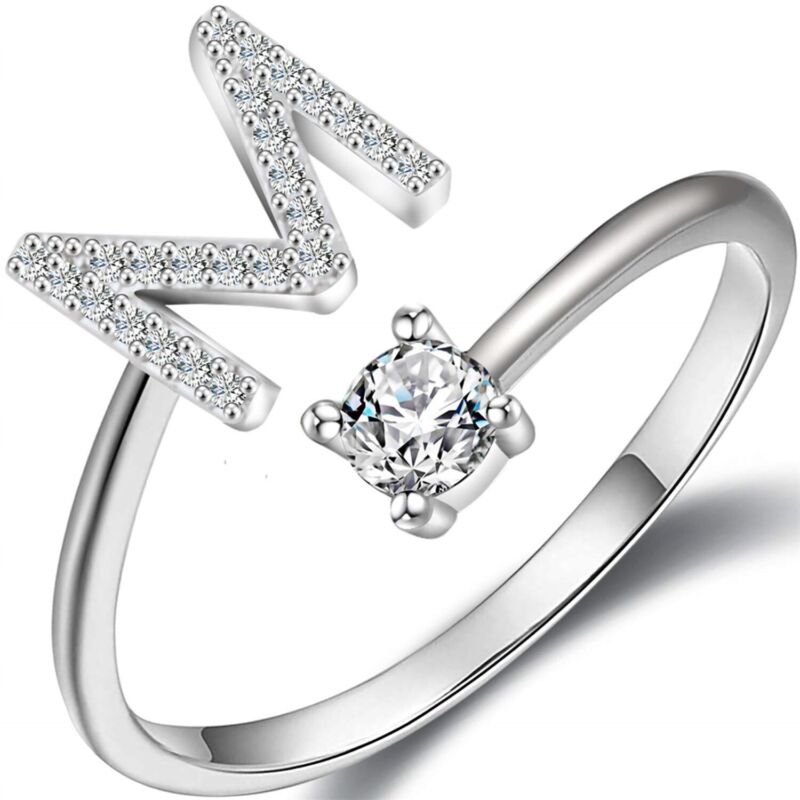 A-Z Initial Letters Silver Micro Zircon Rings Name Rings Adjustable Women AU