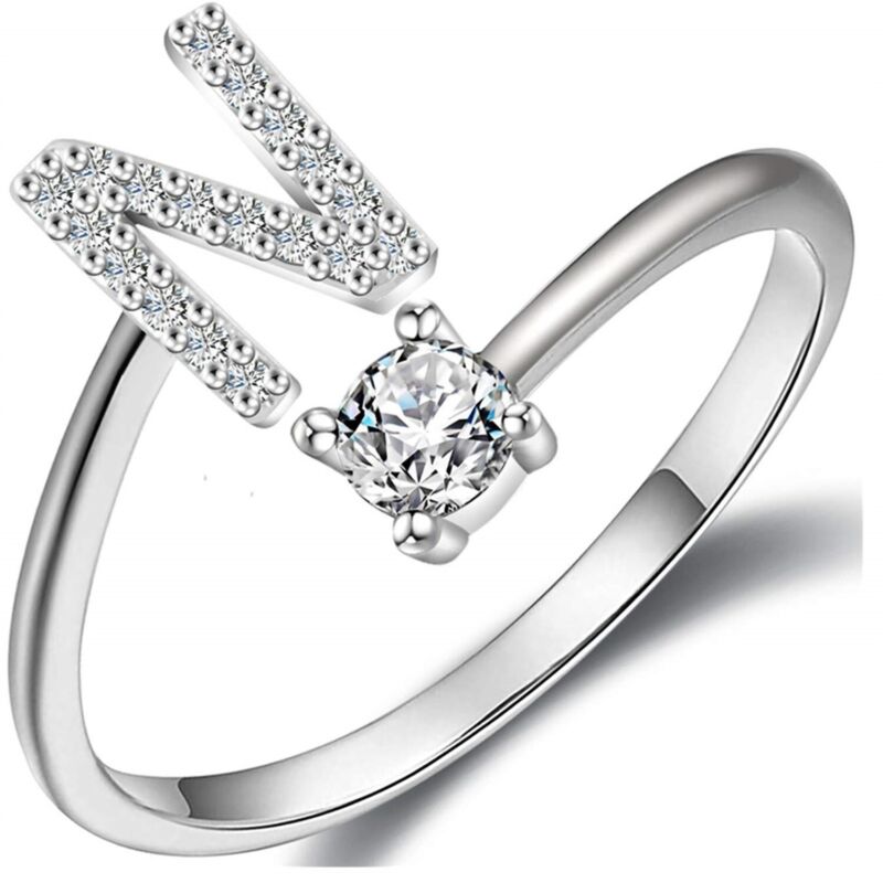 A-Z Initial Letters Silver Micro Zircon Rings Name Rings Adjustable Women AU