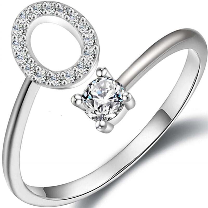 A-Z Initial Letters Silver Micro Zircon Rings Name Rings Adjustable Women AU