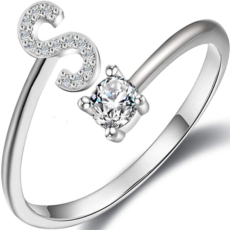 A-Z Initial Letters Silver Micro Zircon Rings Name Rings Adjustable Women AU