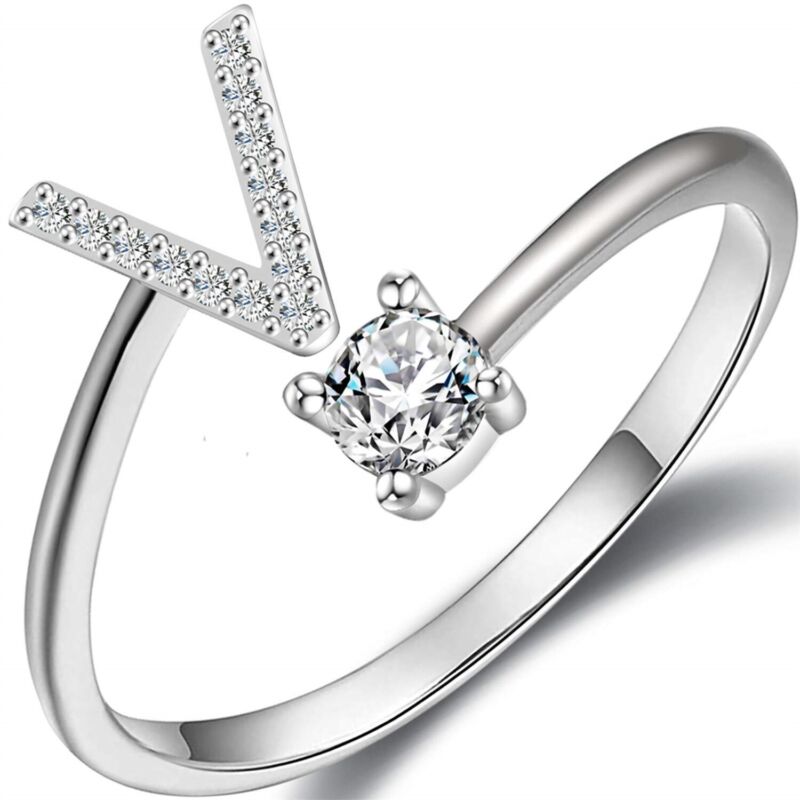 A-Z Initial Letters Silver Micro Zircon Rings Name Rings Adjustable Women AU