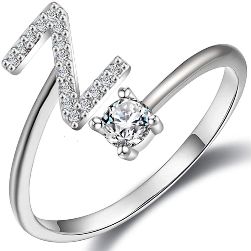 A-Z Initial Letters Silver Micro Zircon Rings Name Rings Adjustable Women AU