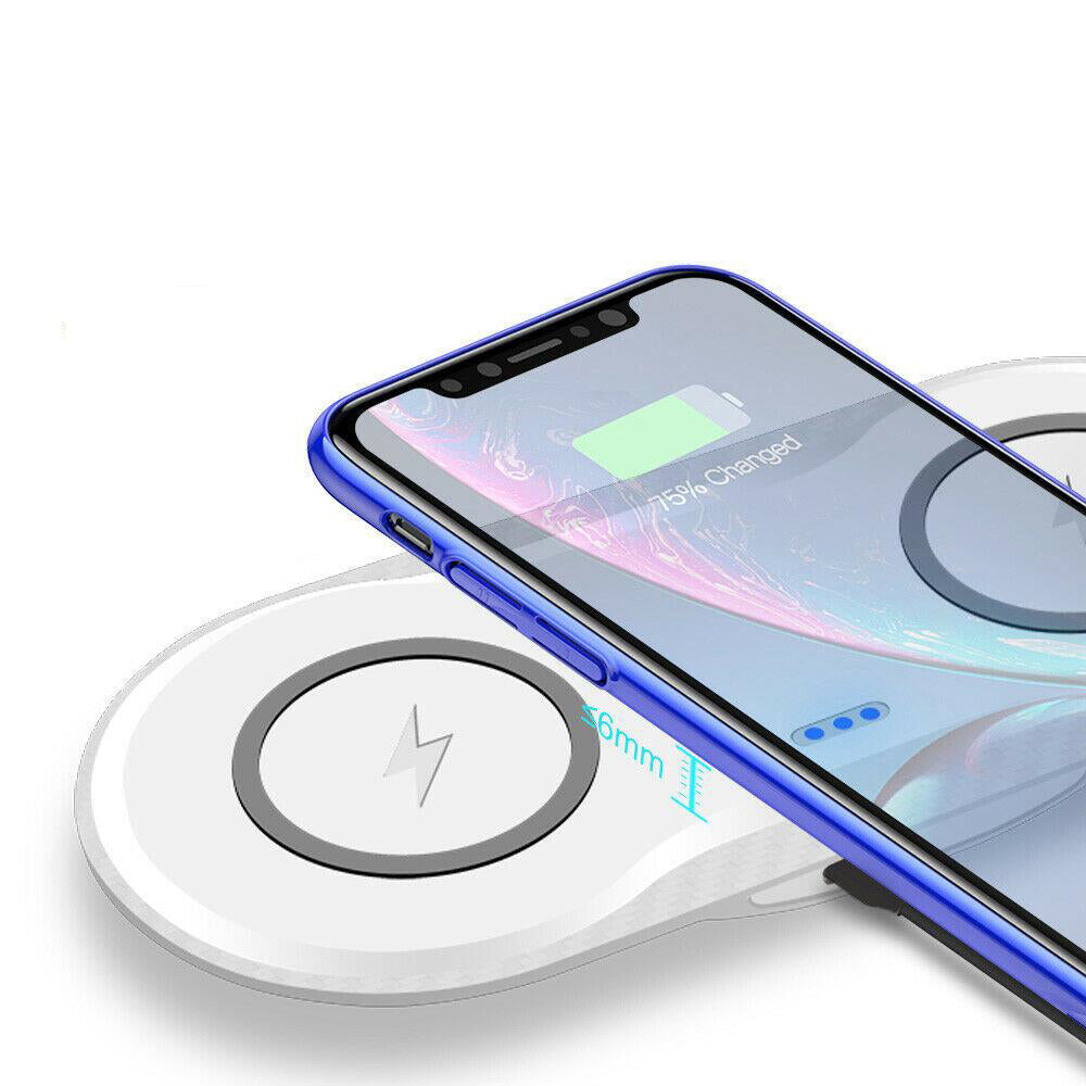 Dual Wireless Charger Phone Fast Charging Pad Mat For iPhone Samsung Galaxy AU For Double 5W-White